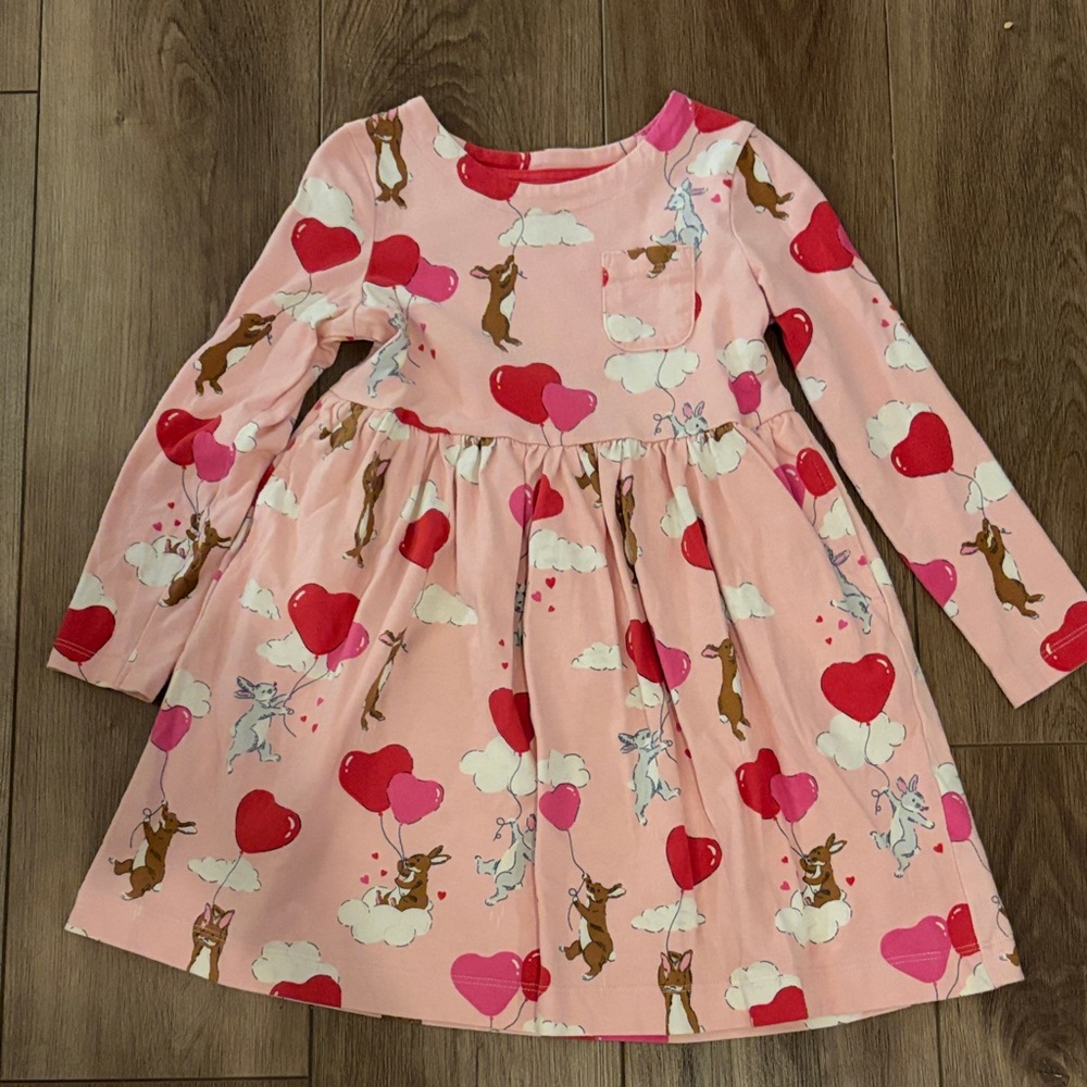 Mini Boden Pink Dress with Heart and Animal Print